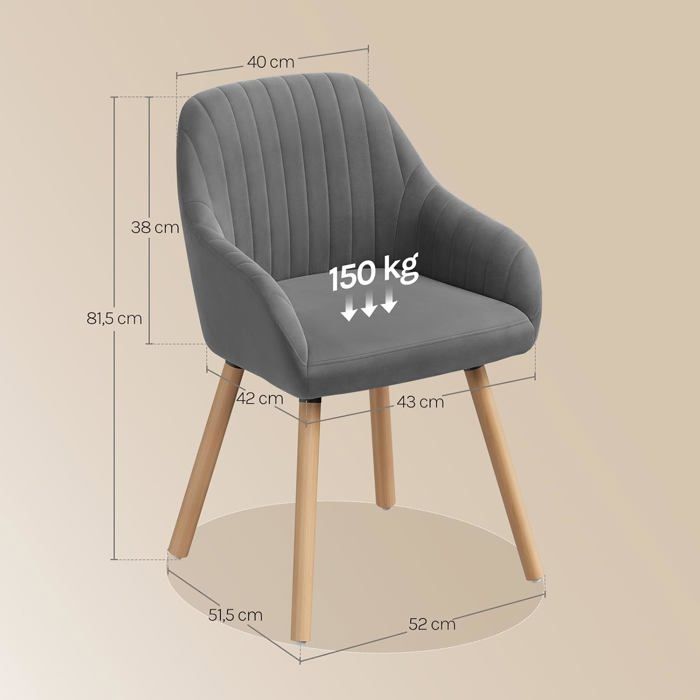 Chaise De Salle à Manger En Velours Gris - Pieds Métal - Confortable Et Style - Lot De 4