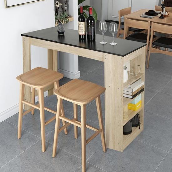 Table Haute De Bar Mange Debout Cuisine Avec Rangements Decor Chene Et Noir 115x50x103cm Achat Vente Mange Debout Table Haute De Bar Cdiscount