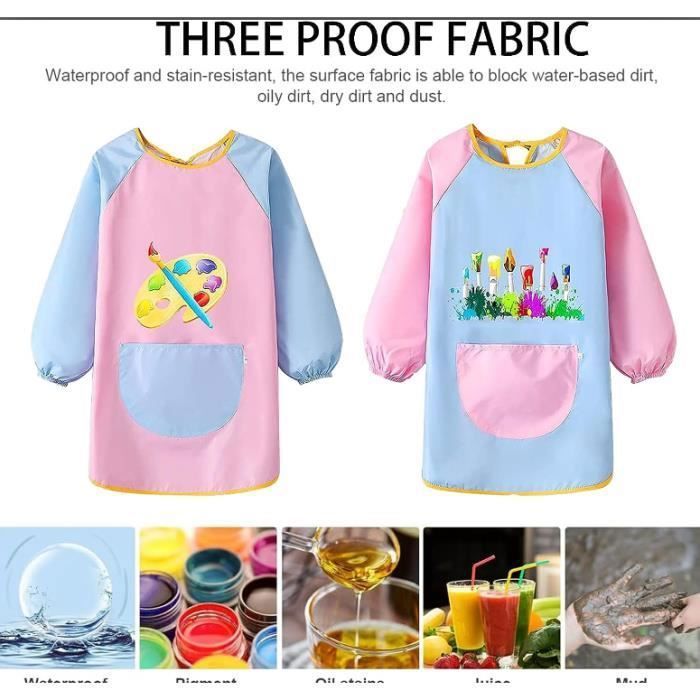 RosyFate Tablier De Peinture Imperméable Pour Enfant, Art Smock Kids, Blouses De Peinture Pour Enfants, Tablier Avec Poche Pour Garçon Et Fille Pour L'école Activités Cuisine (Blanc