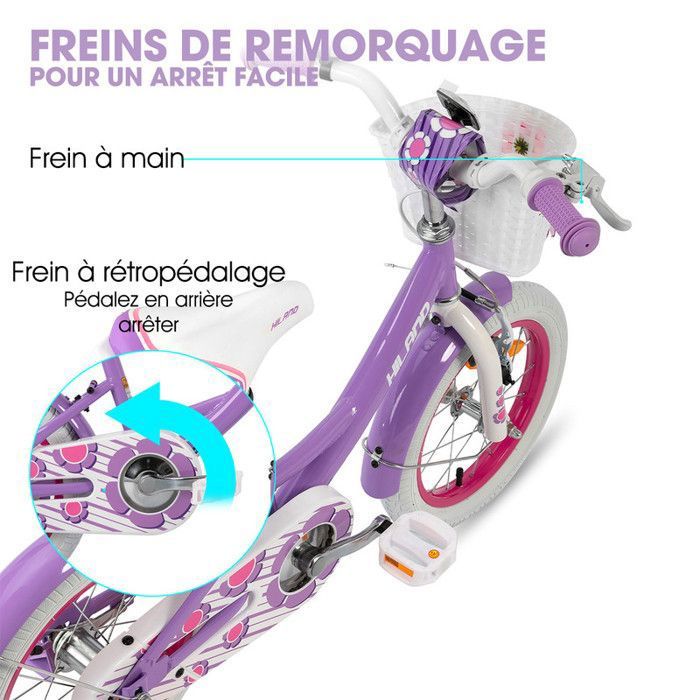JOYSTAR Vélo Fille 12/14/16 Pouces - Siège Poupée, Banderoles, Drapeau, Plaque - De 2 à 7 Ans, Monté à 80%, Roues Stabilisatrices