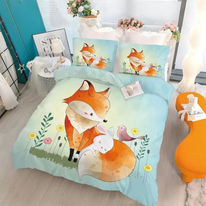 Parure De Lit 90X190 Enfant Renard Housse De Couette 1 Personne