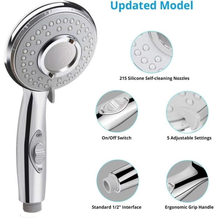 Pommeau De Douche Anti-calcaire Haute Pression | 4 Modes Jet + Filtre + Tuyau 1.5m | Économie D'eau 30% - 12