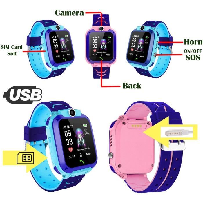 Montre Intelligente Enfant étanche - GPS WIFI/LBS, Appel SOS, Caméra à Distance, Mode Classe - Pour Filles 4-12 Ans - Rose
