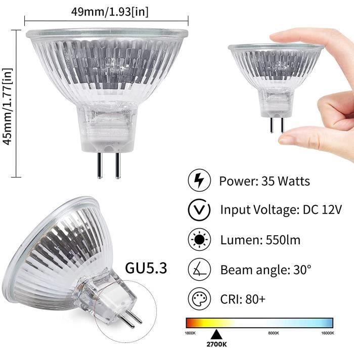 10 Ampoules Halogènes MR11 GU4 12V 35W - Dimmable - Blanc Chaud - Flood 30° - NCC-Licht