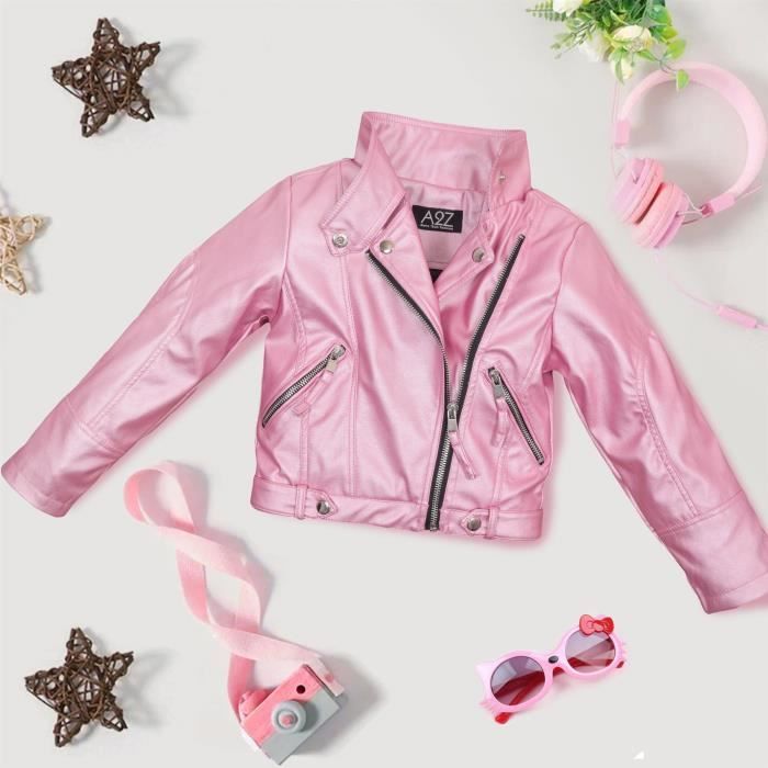 Veste en cuir PU rose pour filles bebes Col epais ceinture etanche Age 5 13 ans Bebe rose Cdiscount Pret a Porter