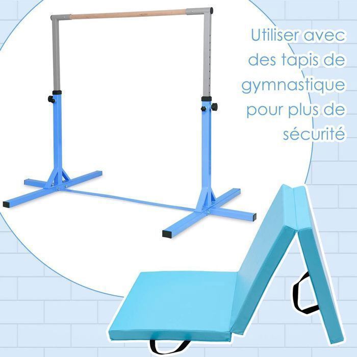 HOMCOM Barre Fixe de Gymnastique Enfant - Barre de Gymnastique Hauteur