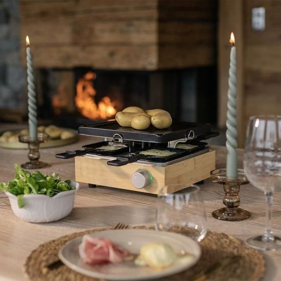 Livoo Appareil à Raclette 4 Personnes DOC259 – 800W, Plaque Grill Amovible Anti-adhésive, Idéal Soirées Conviviales