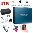 Disque Dur Externe Mini SSD Portable 4TB 4To Stockage Bleu avec OTG + Étui Housse Sac de Protection-0