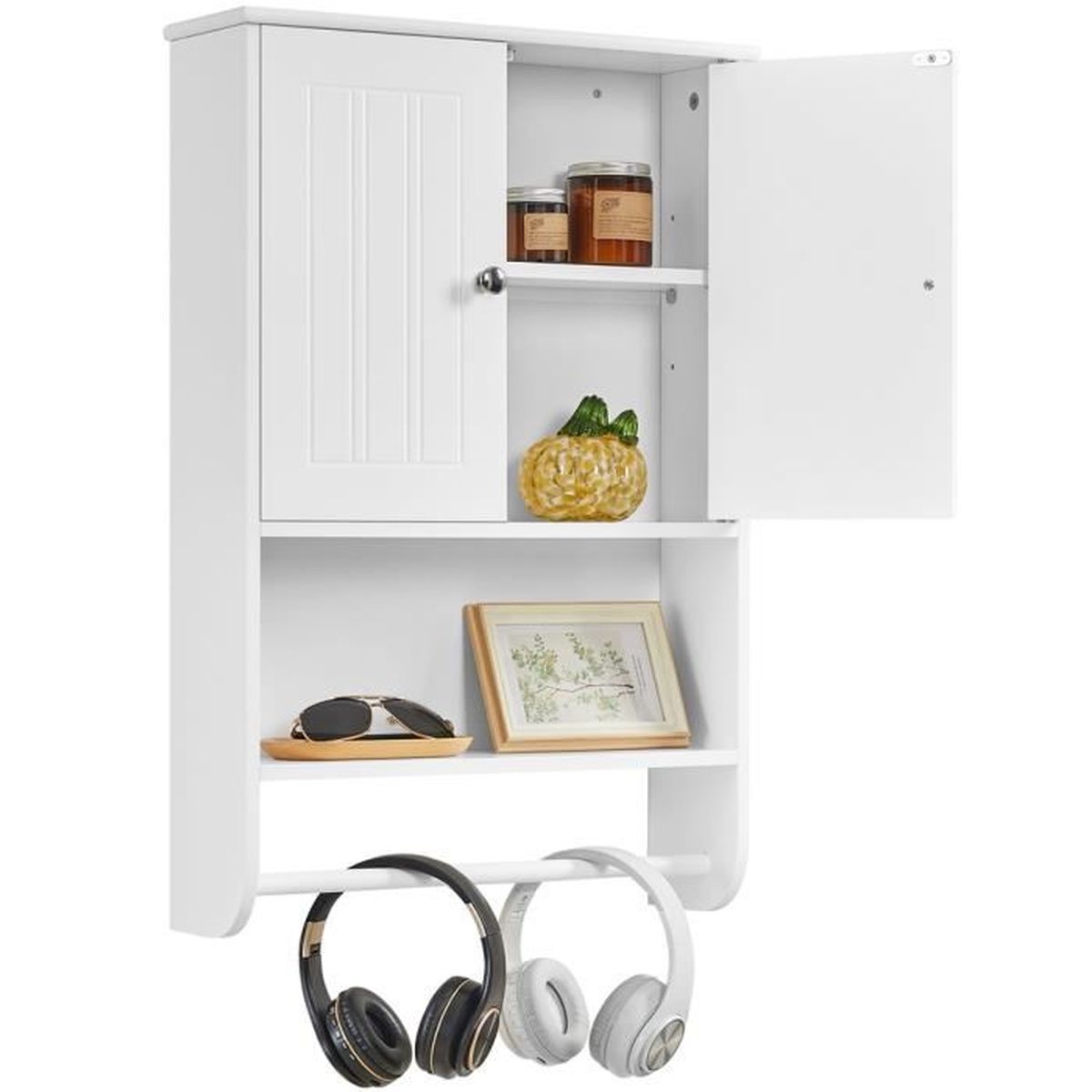 Yaheetech Armoire De Toilette Murale Meuble De Salle De Bain Cuisine Avec 2 Portes Etagere Hauteur Reglable Compartiment Ouvert Et P Achat Vente Armoire De Toilette Yaheetech Armoire De Toilet Cdiscount