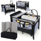 Lit Parapluie Bébé Evolutif Matelas 6 en 1 COSTWAY Table à Langer,5 Hauteurs Réglables,Boîte à Musique et Jouets Suspendus Noir