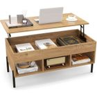 COSTWAY Table Basse Plateau Relevable avec 3 Compartiments et Rangement Caché Table de Salon à Pied en Métal avec Levage