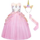 Robe Licorne Fille Amzbarley - Tulle Fleur - Accessoires - Carnaval - Rose