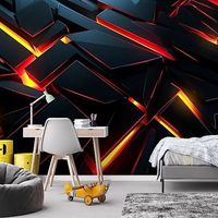 Papier peint Intissé - Effet Néon pour Gaming Room 350x245 cm - Moderne Décoration Murale - Effet 3D - Noir et or - Feeby