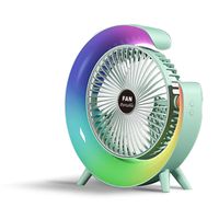Ventilateur de Bureau portable Avec Veilleuse RGB 5 Effets de Lumière 3 Vitesses Réglable Rotation à 180° pour Chambre Bureau Vert