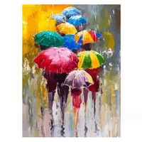 Impression Sur Toile Parapluies Colorés Peinture Heureuse,Tableau Abstrait Decoration Murale Salon Moderne,Sans cadre, 60x90 cm
