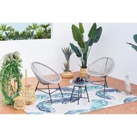 ACAPULCO - Salon de jardin 2 fauteuils oeuf + 1 table basse gris clair