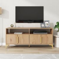 MERAX Meuble TV 4 portes avec 2 étagères ouvertes, meuble TV, pour salon, pour 65'' , 147 x 40 x 64 cm - bois naturel