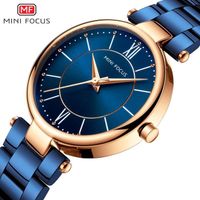 MINI FOCUS femmes affaires montres à Quartz bleu bracelet en acier inoxydable mode luxe dames montre filles cadeau