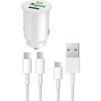 Chargeur Voiture Allume-cigare pour Asus 8z USB vers USB Type C Charge Rapide 30W PD & QC 3.0 - 2 Ports