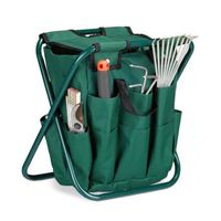 Relaxdays Tabouret porte-outils de jardinage 16 poches et compartiment intérieur pliable HxlxP: 42 x 30 x 39 cm, vert