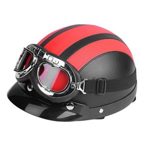 EXTENSION RÉTROVISEUR WXS Demi-casque de moto à visage ouvert, moto universelle Scooter en cuir synthétique demi-casque et visière UV lunettes rouge