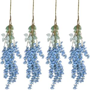 FLEUR ARTIFICIELLE Plante Artificielle - Lot de 4 Fleurs en Soie à Suspendre pour Décoration Intérieure et Extérieure - Bleu Foncé