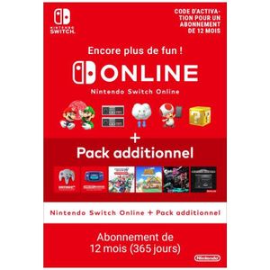 ABONNEMENT Abonnement Individuel de 12 mois au service Nintendo Switch Online + Pack Additionnel • Code d'activation pour Nintendo Switch