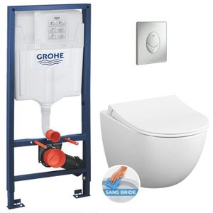 WC - TOILETTES Grohe Pack WC Bâti-support Rapid SL + WC sans bride Vitra Sento + Abattant softclose + Plaque Chrome mat (GROHE-Sentorimless-7)