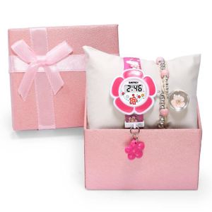 MONTRE Coffret Montre Fille et Bracelet - Cadeau pour enfants - Fleurs jolie 2021 marque montres numérique rose