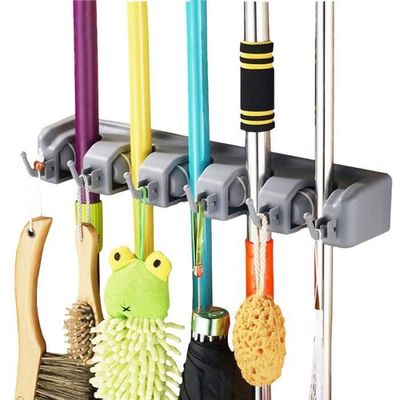 Cabilock Support Mural Étagère à Balais 5 Emplacements - Rangement Outils Gris