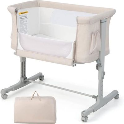 GOPLUS Lit Cododo Bébé 0-6 mois avec Hauteur Réglable sur 6 Niveaux-Angle d' Inclinaison de 3° à 8°-Roues Verrouillables Beige - Puériculture & Eveil bébé