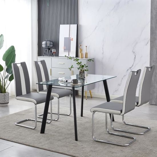 AKALNNY Lot de 2 chaises de salle à manger - Simili gris et blanc - Style contemporain - chaise de bueau