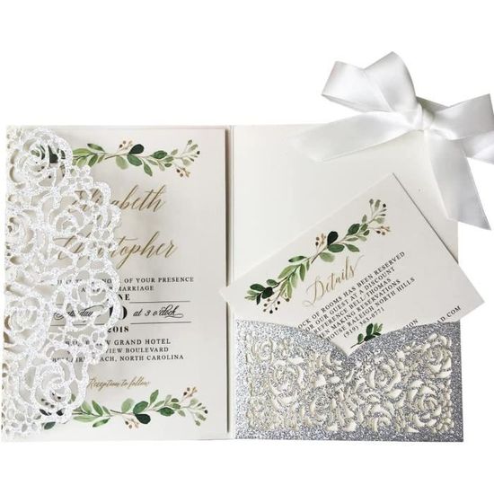 Invitation Mariage KUCHYNEE 20 Cartes De Mariage Laser Rose Et Blanc - Invitations élégantes Avec Enveloppes Pour Fiançailles Et Anniversaires Lot 20 Cartes Enveloppes