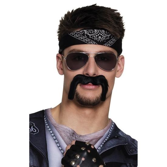 Moustache Biker - BOLAND - Blanc - Adulte - Synthétique - Noir