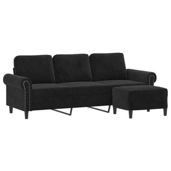 Canapé 3 Places Similicuir Noir Avec Repose-pieds - Dimensions 198x77x80 Cm - Structure Métal Et Contreplaqué - Assemblage Requis - 5