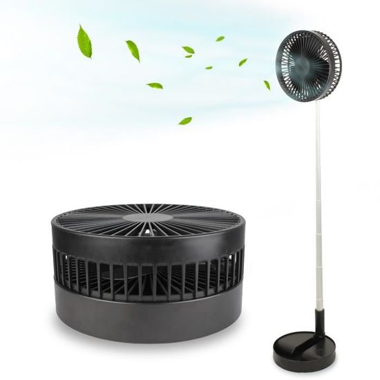 Ventilateur sur Pied Sans Fil USB - Silencieux 4 Vitesses - Pliable & Télescopique 35 à 100cm - Noir