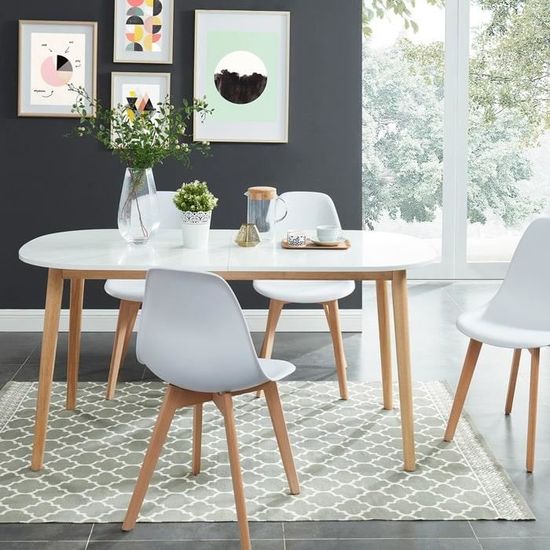 Table à manger scandinave extensible 160 à 200x80x75 cm blanc et bois