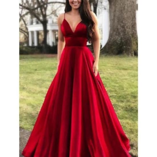Robe Classique de soiree sans manches a bretelles sexy a la mode pour femmes rouge ZP