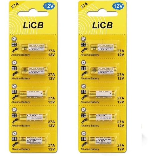 LiCB V27A LR27 MN27 L828 A27 Lot de 10 piles alcalines, 27 A 12 V ...