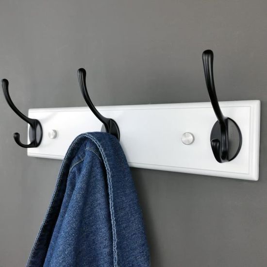 Porte-manteau Mural Bois Blanc 3 Crochets - Design Nordique Pour Entrée Ou Chambre