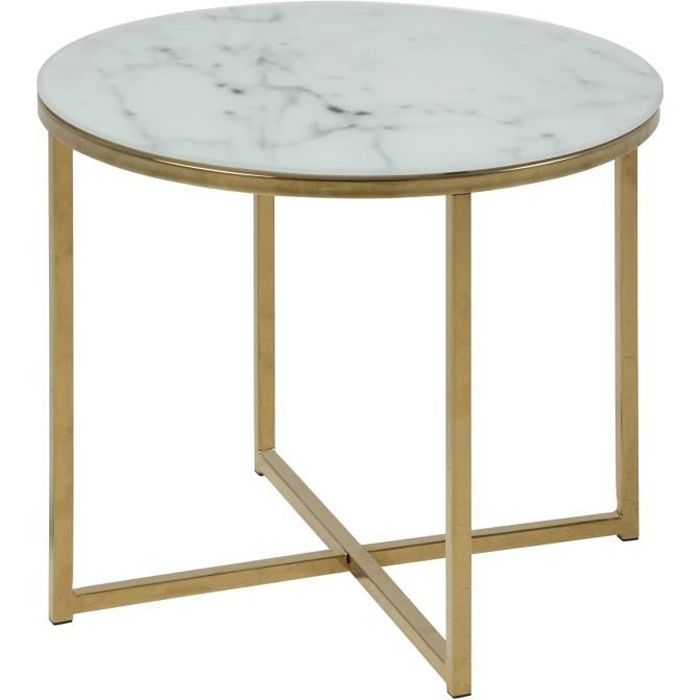 Alisma Table Basse Ronde Style Contemporain En Chrome Dore