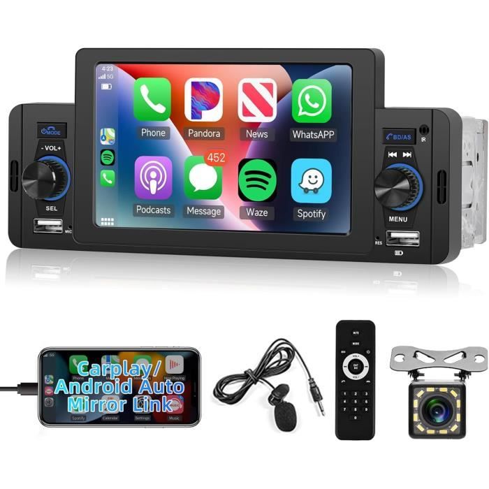 Autoradio 1 Din Bluetooth Avec écran Tactile 5" - Compatible Android Auto Et Apple CarPlay - Appels Mains Libres, FM, USB, Caméra De Recul Incluse - 9