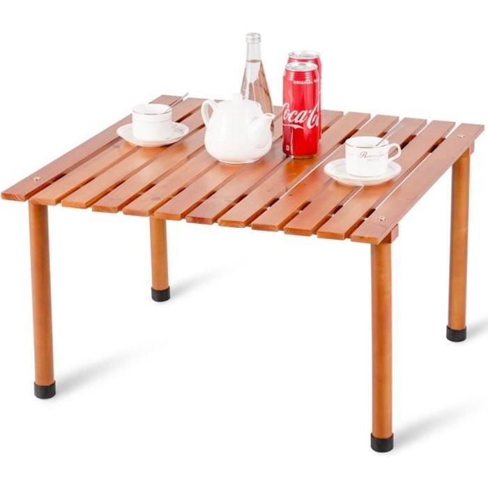 COSTWAY Table de Jardin Portable en Bois env. 70x69CM Capacité Charge 40KG avec Sac de Transport pour Exterieur