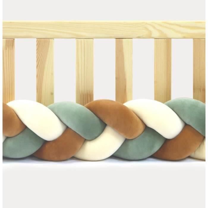 Solenzo - Tour de lit bébé 180 cm - Tresse velours - Protection barrière de lit enfant - Bleu/Beige/Marron