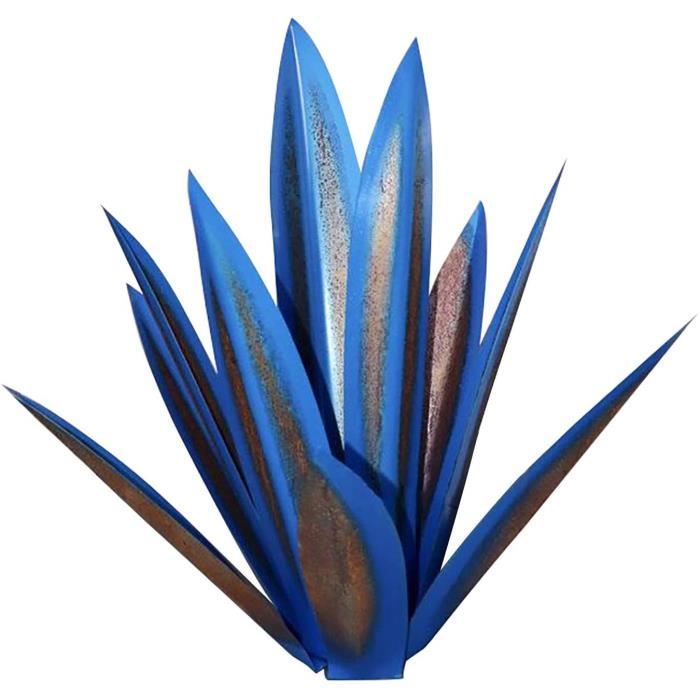 Plante Artificielle Décoratives Sculpture Rustique Jardin,35 cm Metal Art Tequila Sculpture Rustique Déco à La Maison(Bleu)