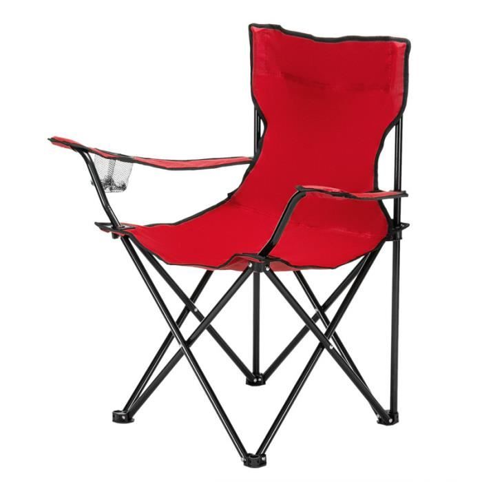 Chaise de camping pliante portable avec porte-gobelet et sac de rangement pour extérieur, pêche,pique-nique 80x50x50cm Rouge
