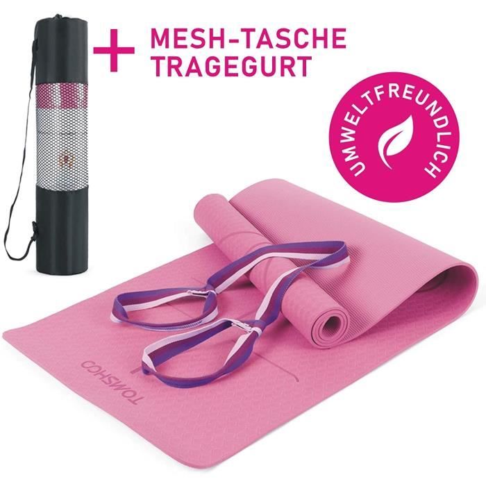 Tapis de Yoga + Sangle de Transport, Tapis de Gymnastique Antidérapant, Pro Tapis de Fitness TPE Amical pour la Peau - 183 x 61 x 0