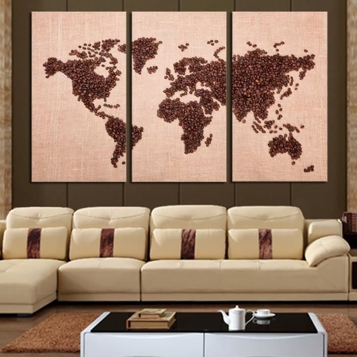 New Real Frameless Modern World Map Canvas Oil Painting On 3 Pc Wall Art Hd Paint By Number Picture For Living Room