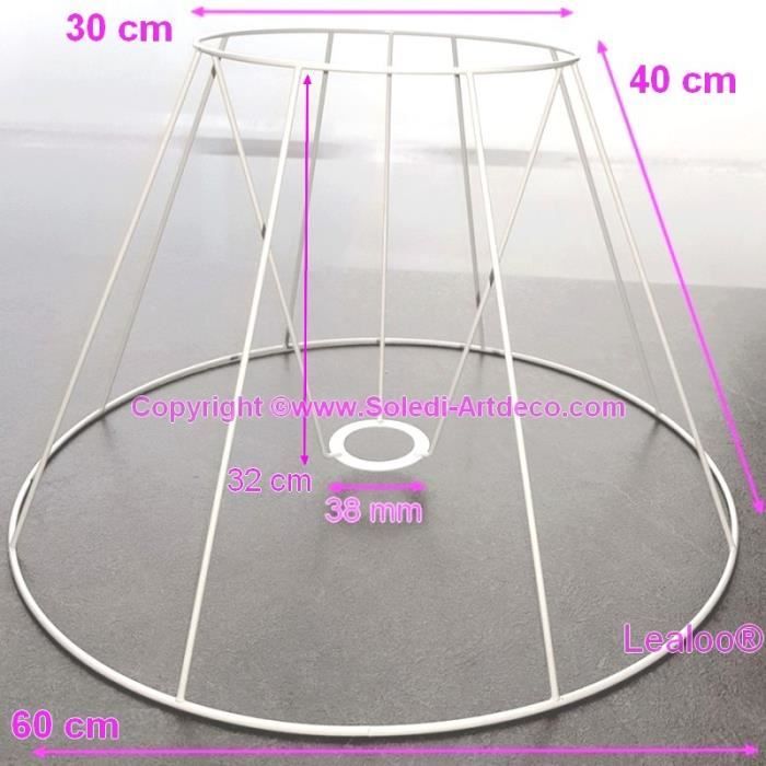 Grande Carcasse Abat-Jour Empire 60 cm, Armature Cone 10 branches en epoxy anticorrosion, pour E27 - Unique