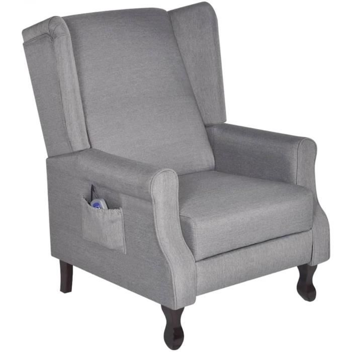 Fauteuil releveur de relaxation électrique - 5 modes - Avec chauffage - Classique - 74,5 x 85,5 x 102 cm - Tissu Gris